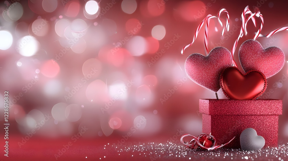 Poster vibrant dreamy valentines day background featuring glowing red hearts subtle sparkling details and a