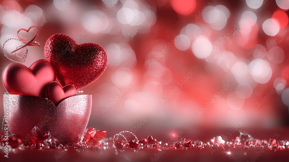 Poster vibrant valentines day background with glowing red hearts and sparkling details a dreamy and love fi