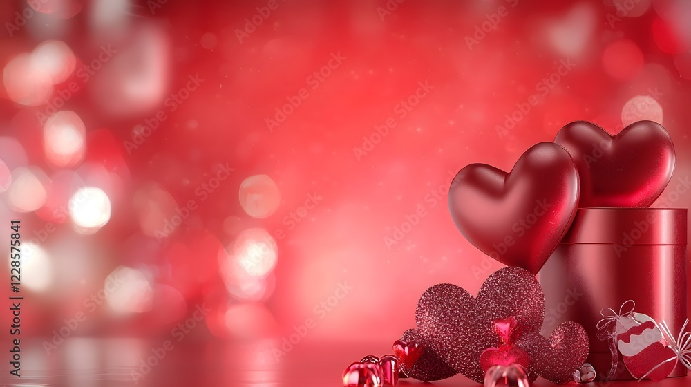 Poster stylized minimalist background with bold red hearts arranged in a flowing pattern on a vibrant red b