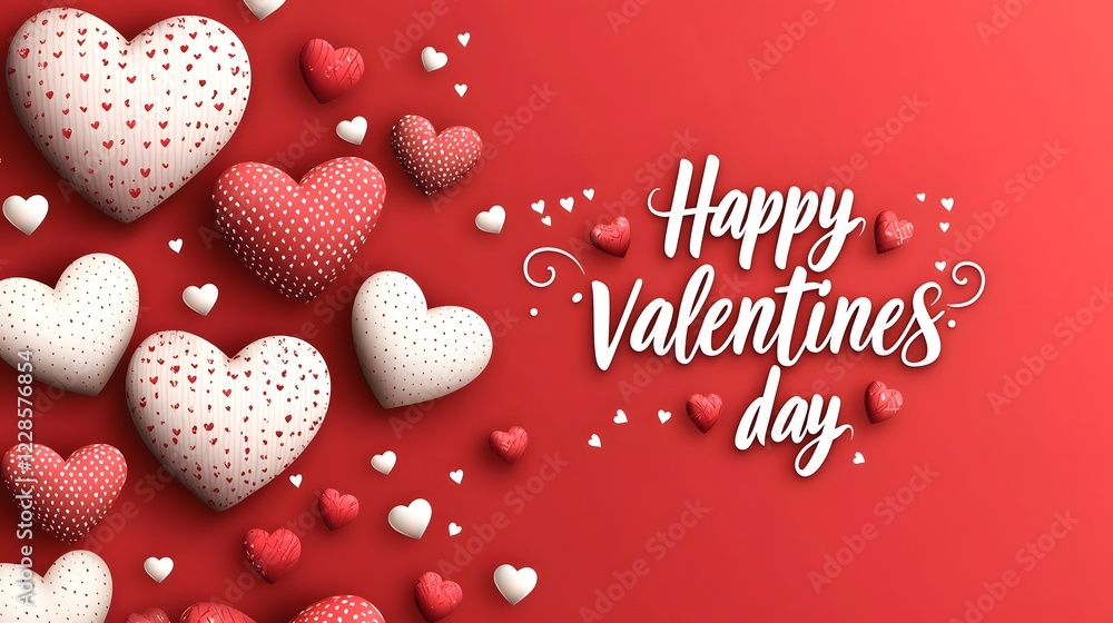 Poster Minimalist Happy Valentines Day Greeting Card Design with Soft White Cursive Text and Floating Heart Elements on a Smooth Red Gradient Background Emphasizing Simplicity and Love