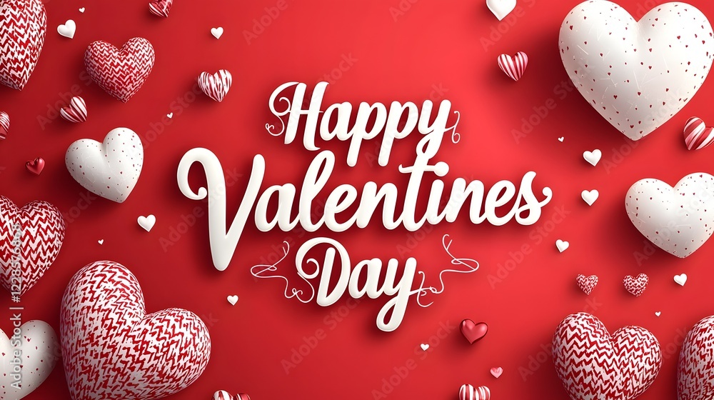 Poster Minimalist Valentines Day Card Design with Floating Hearts and Cursive  Happy Valentines Day  Text on a Smooth Red Gradient Background Emphasizing Simplicity and Love