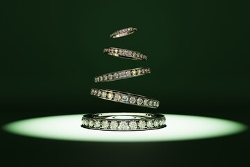 エレガントな指輪で表現するジュエリークリスマスツリーの3Dイラスト