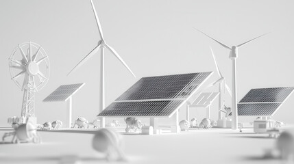 clean energy concept featuring solar panels, wind turbines, and eco friendly technology. This innovative setup promotes sustainability and