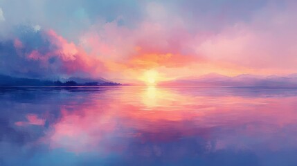 Fototapeta premium Serene Sunset Over Calm Water Landscape
