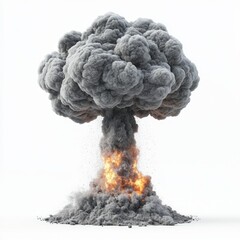 Isolated grey mushroom cloud explosion, fire, VFX