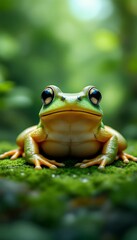 Obraz premium Magnificent Green Frog on Mossy Surface