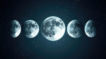Obraz premium Phases of the Moon Displaying a Celestial Night Sky Background