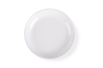  Empty white plate isolated on white background. Top view