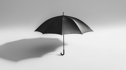 Black Umbrella Standing Alone on Simple Background with Shadow