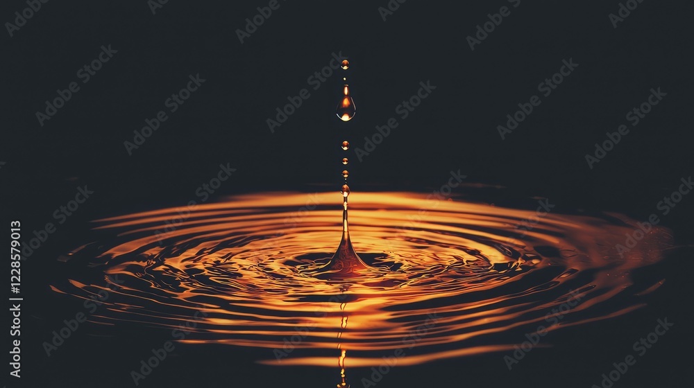 Poster captivating water drop creating ripples in dark background
