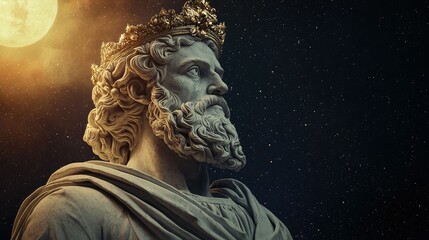 Obraz premium Majestic Statue of a Royal Figure Under the Moonlit Sky