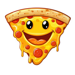 A cheerful slice of pizza with a smiling face and pepperoni, designed for fun and appeal.