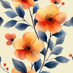 Seamless botanical watercolor pattern with eucalyptus branches, roses, protea and herbs in soft pastel colors on white background