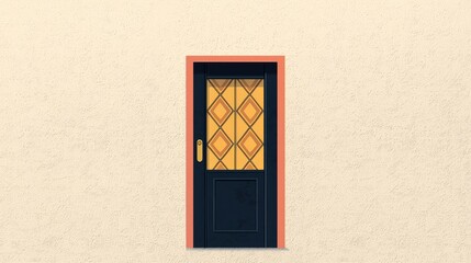 Elegant Black Door with Yellow Glass in Minimalist Wall Design