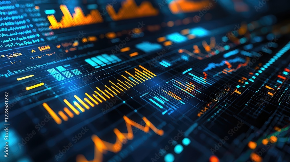 Poster abstract data visualization with colorful graphs and charts