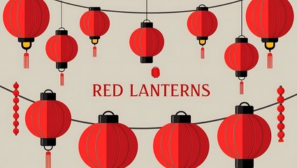 Festive Red Lanterns Hanging In A Row