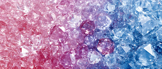 Fototapeta premium Pink-blue crystals pile, background blur, design