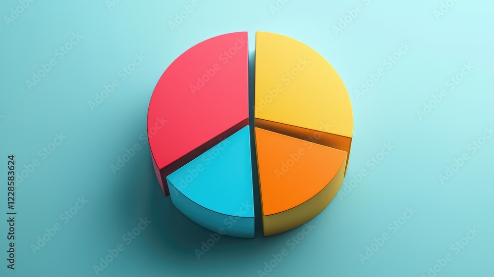 Poster colorful pie chart on blue background with segments representing data