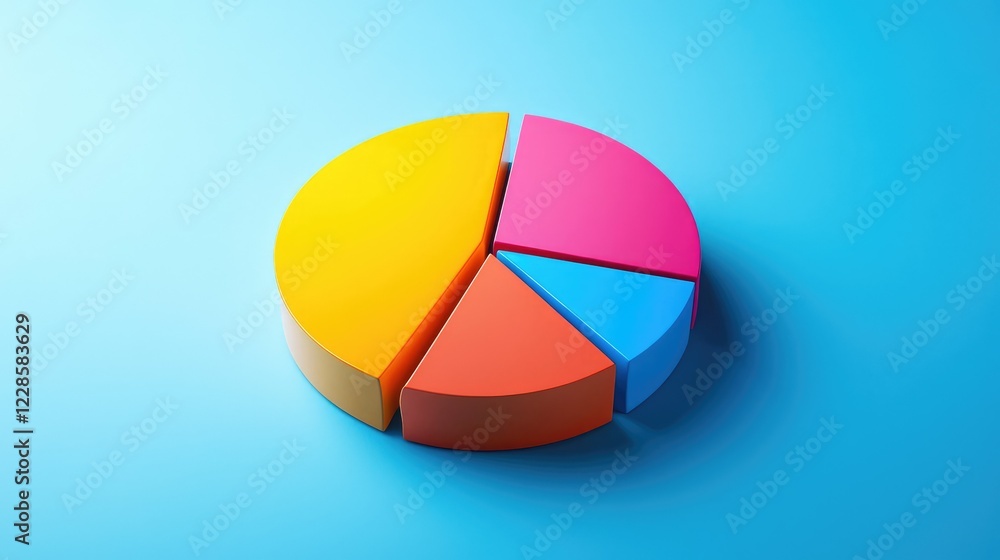 Poster colorful pie chart on blue background for data visualization