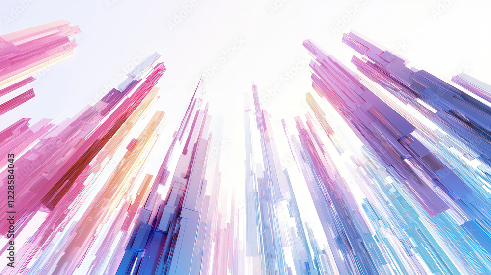 Aufkleber vibrant digital illustration of futuristic technology with colorful vertical structures reaching tow