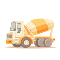 electric concrete mixer isolated on white background, flat vector cartoon style, soft pastel hues,...
