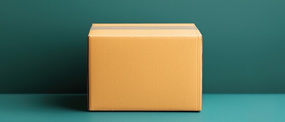 Obraz premium Supply Chain Optimization Concepts. Brown cardboard box on a teal surface against a green background.