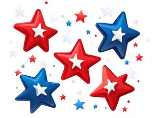 Obraz premium Red and blue stars with white centers on white background.