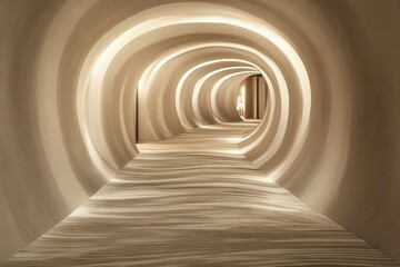 Obraz premium Circular hallway with soft lighting and textured walls. Ideal for architecture, design, and luxury hotel concepts.