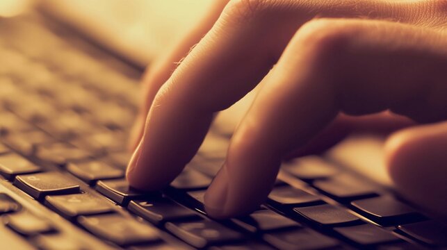 A close-up of a person's fingers, typing on a keyboard.