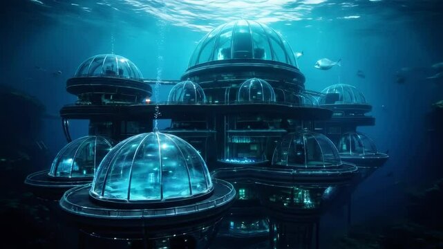 Underwater Futuristic Habitat With Glass Domes and Coral Reefs