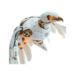 Robotic Hawk with Metallic Wings and Glowing Accents Isolated on Transparent Background