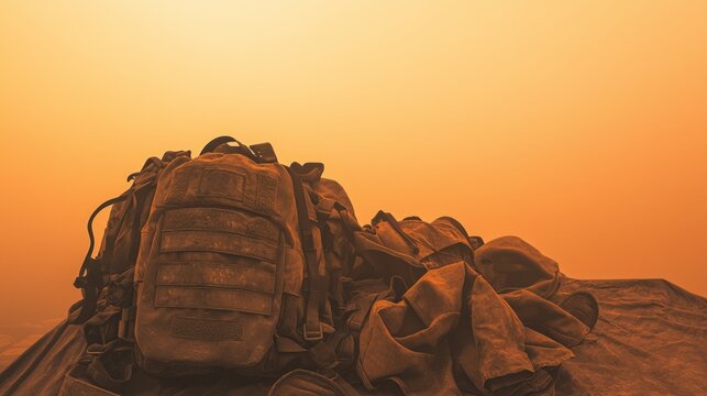 Worn Out Firefighting Gear Arranged in Smoky Environment