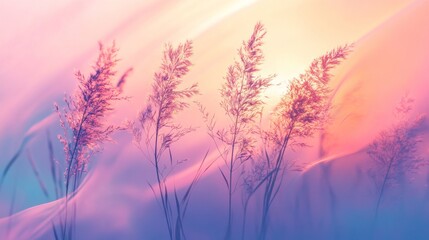 Obraz premium Silhouetted Grasses at Sunset Hues of Pink and Purple