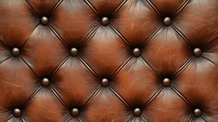 Naklejka premium Luxurious Brown Leather Upholstery with Tufted Design and Texture
