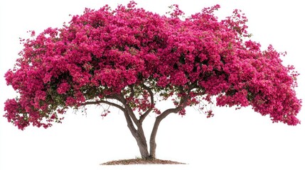 Obraz premium Pink flowering tree isolated on white, ideal for landscape design