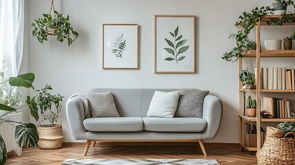 Serene Living Room with Greenery and Minimalist Decor