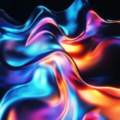 Fototapeta premium Abstract Iridescent Fluid Waves: A Symphony of Blue, Orange, and Pink Hues