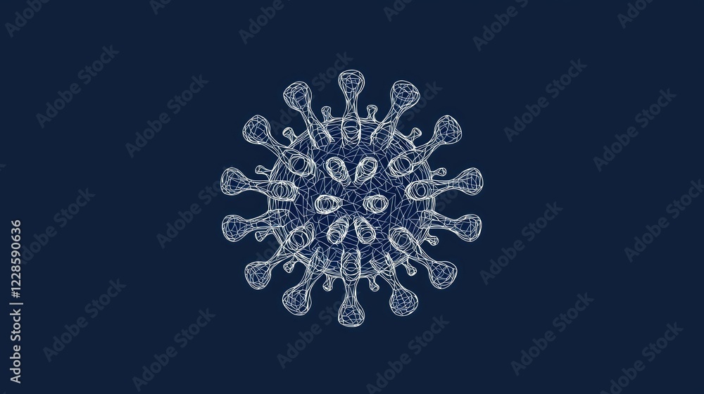 Poster abstract wireframe model of a virus structure on dark background