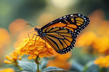 Obraz premium Close-up of Monarch Butterfly on Vibrant Zinnia Flower in Texas Garden