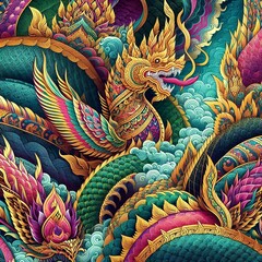 Thai Dragon Naga – Majestic Serpent in Vibrant Colors