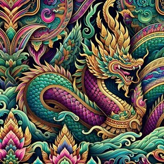 Fototapeta premium Thai Dragon Naga – Majestic Serpent in Vibrant Colors