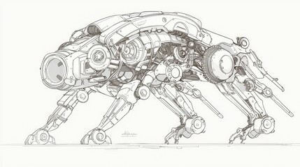 Fototapeta premium Futuristic Mechanical Cybernetic Creature Design in Technical Illustration