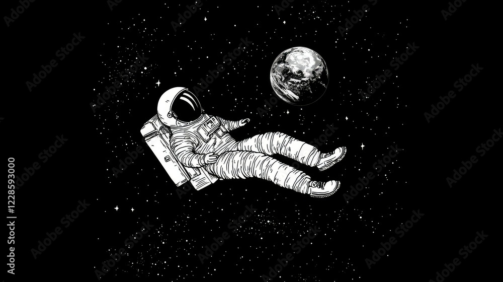 Poster astronaut floating in space with earth in the background