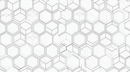 Naklejka premium Abstract Geometric Background with Hexagons and Cubes in Gray Lines