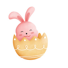 Cute pink Easter bunny in decorated egg shell illustratio