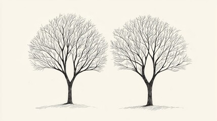 Hand-Drawn Trees with Bare Branches on Light Background