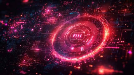 Obraz premium Futuristic digital interface with vibrant neon colors, showcasing intricate circuitry and glowing elements