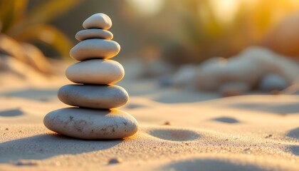 Obraz premium zen, stones, tall, stack, rough, uneven, surfaces, autumn, leaves, colorful, golden, orange, hues, sunlight, soft, filtering, bare, tree, branches, hyperrealistic, detail, serene, tranquil, harmony, 
