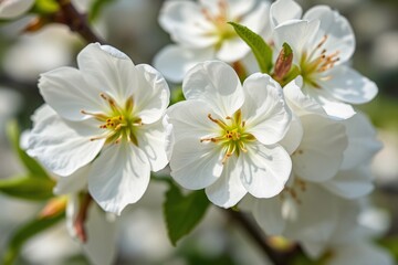 Obraz premium Close-up view of delicate white almond tree flowers in full bloom, presenting a serene and vibrant spring theme, symbolizing beauty, renewal, and the natural wonders of flowering flora.
