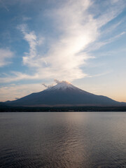center view of fuji mountain at sunset